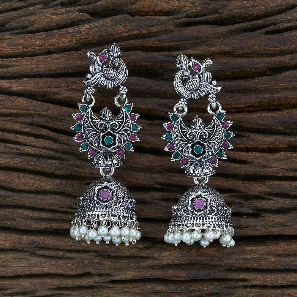 Oxidised Jhumkis Ruby & Green