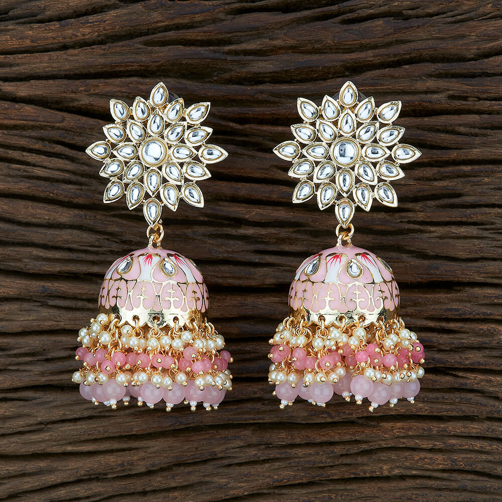 Pink Meenakari Jhumki Earrings