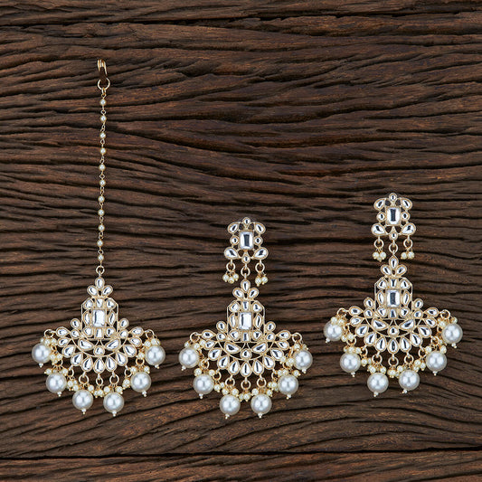 Pearls and Gold Earring and Maang Tikka Set