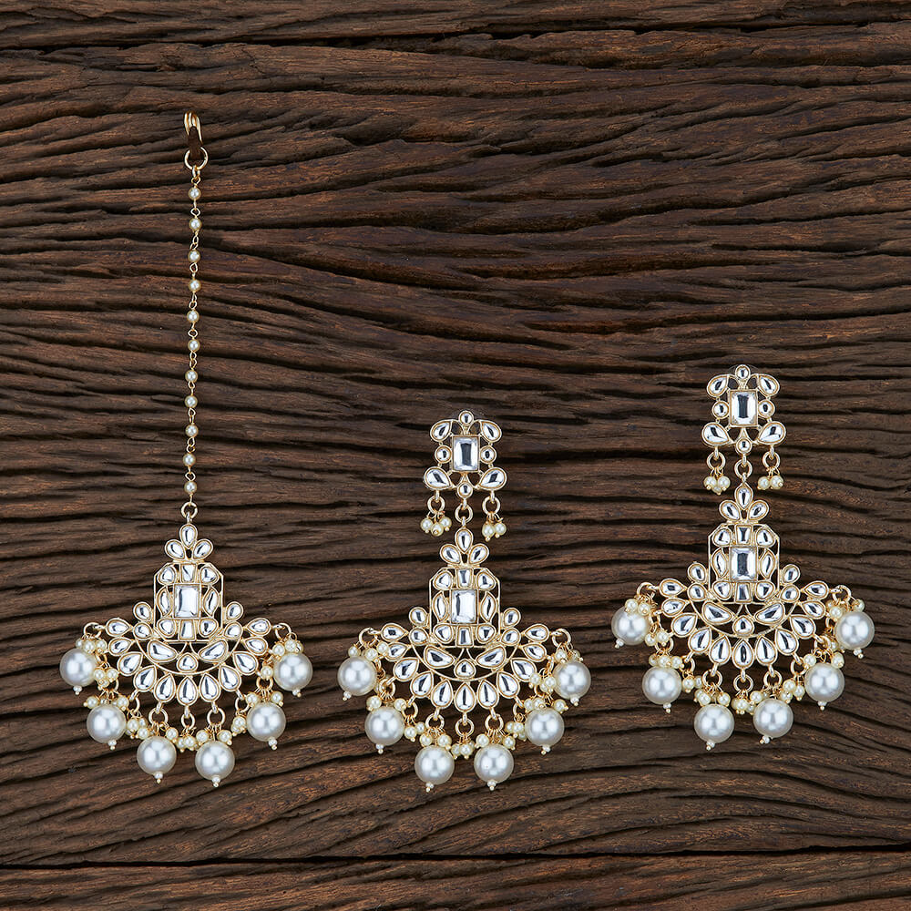 Pearls and Gold Earring and Maang Tikka Set