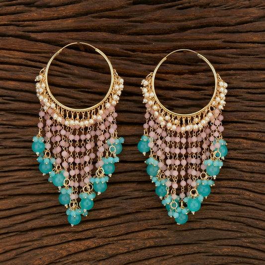 Large Bali Earrings - Light Pink and Turquoise
