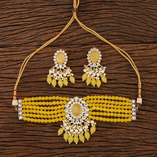 Yellow Monalisa Stone Necklace Set with Gold-Tone Finish