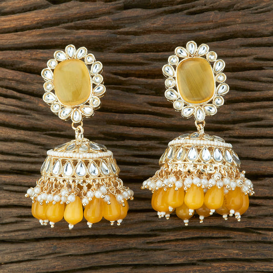 Classic yellow Jhumki Earrings with Bollywood Look