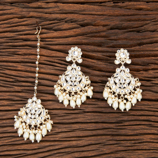 White Pearl chand earrings and tikka set