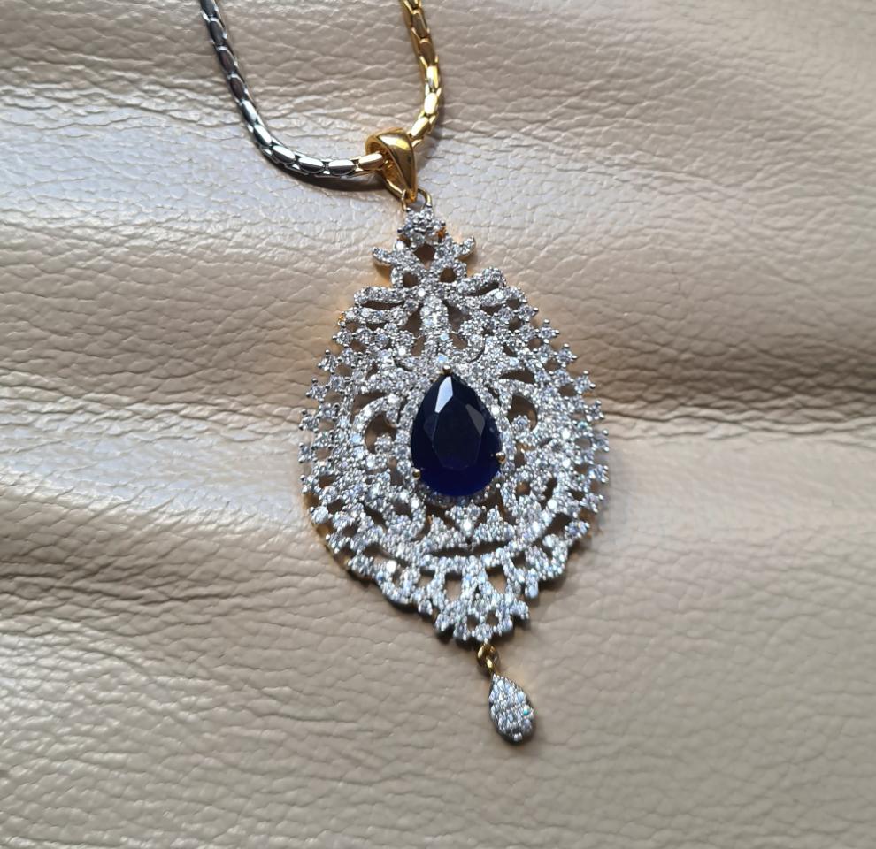 Navy Blue American Diamond Pendant Set