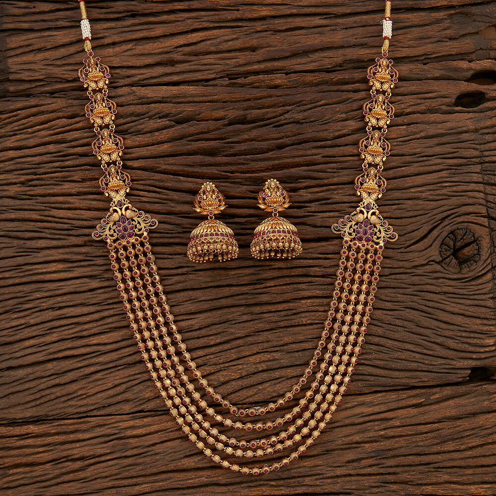 Matte Gold and Ruby Temple Layered Necklace Set