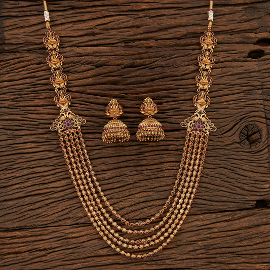 Matte Gold and Ruby Temple Layered Necklace Set