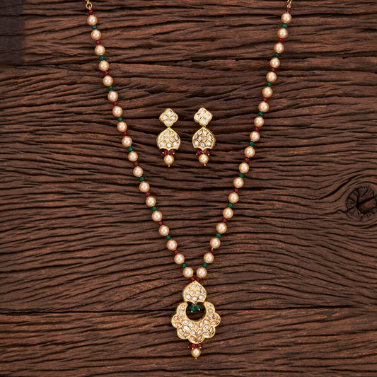 Ruby and Green Pendant Set with Pearl Mala