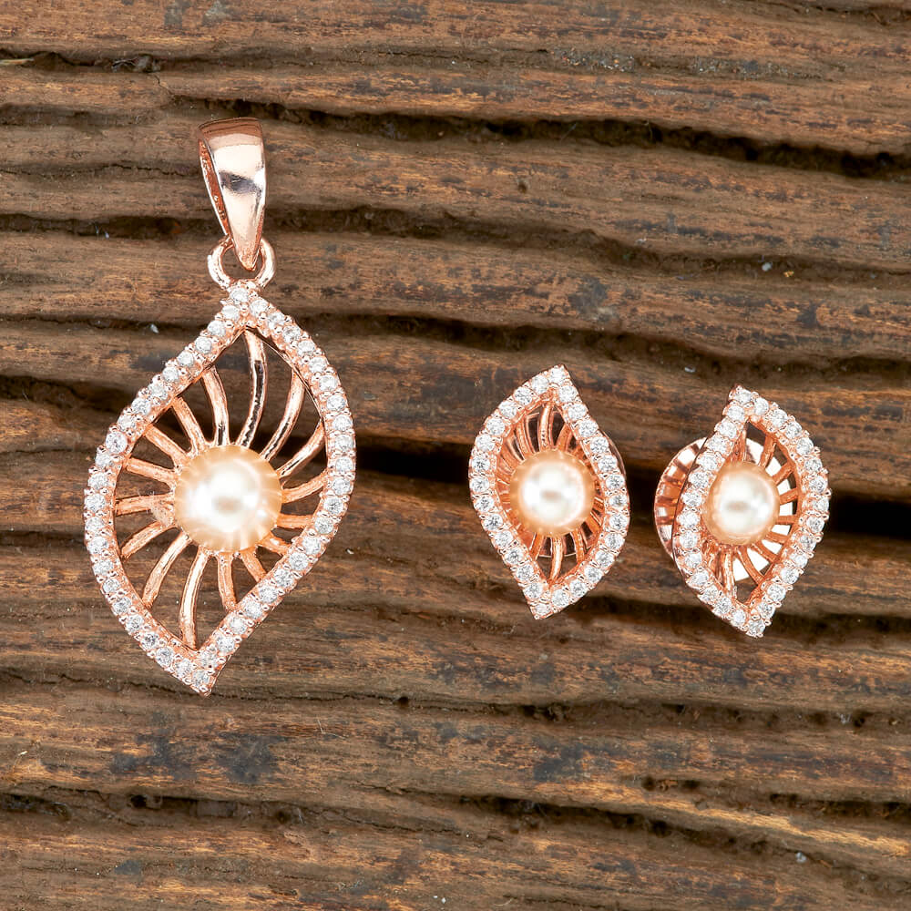 American Diamond Pendant Set Pearl & Rose Gold