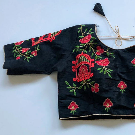 Black 3/4 Embroidery Blouse