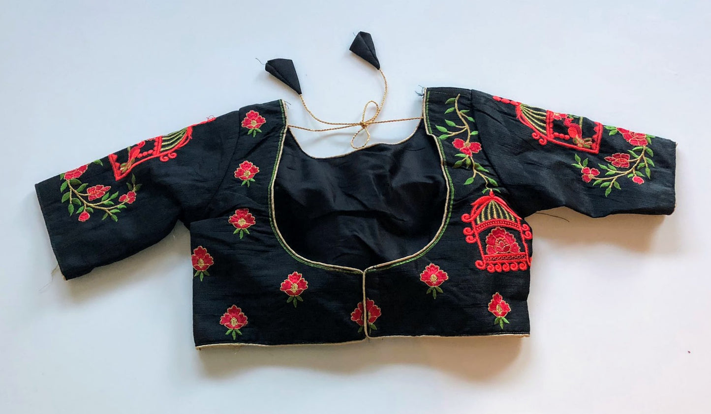 Black 3/4 Embroidery Blouse