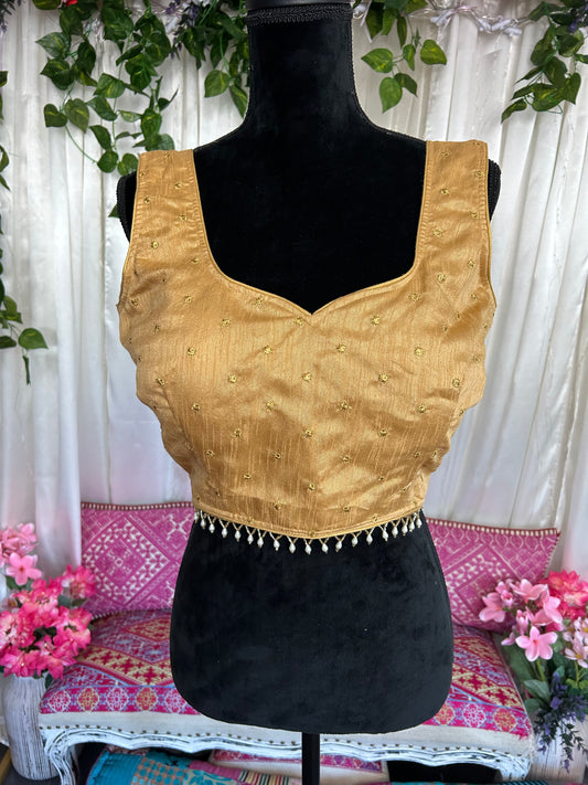 Gold Embroidery Sleeveless Blouse with Beads Lace