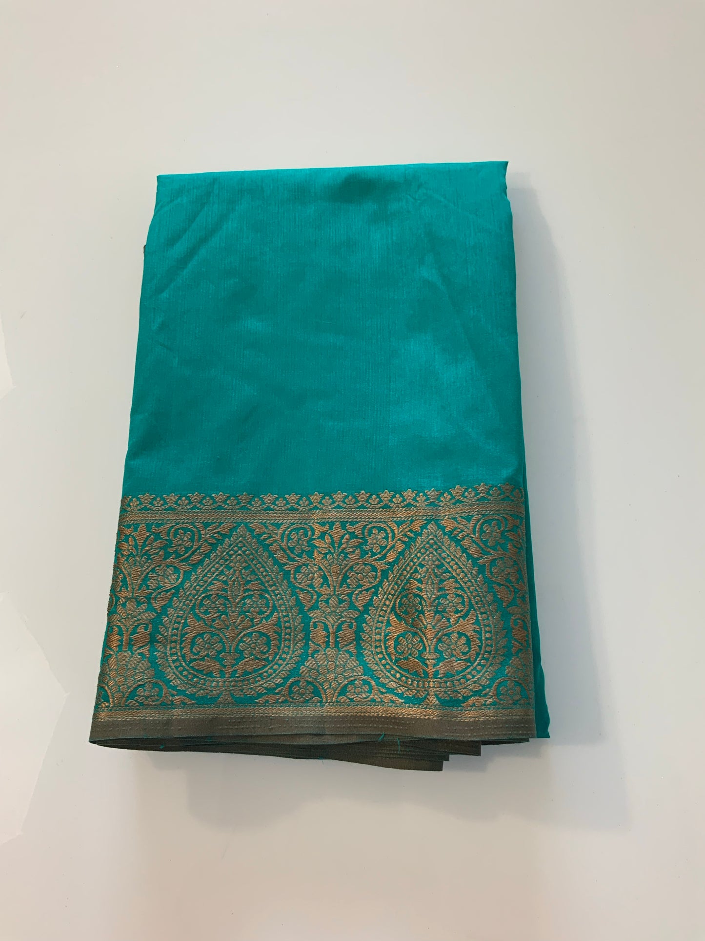 Turquoise Art Silk Saree with Gold Border