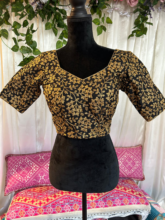Black and Gold Embroidery Blouse