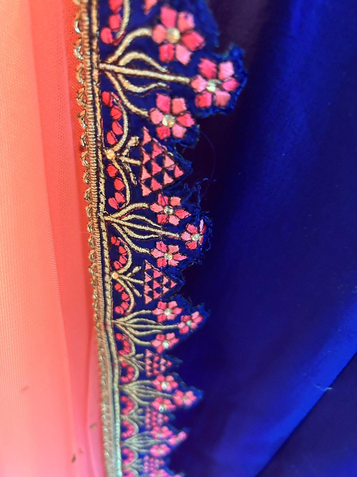 Navy Blue Silk Lehenga with Pink Dupatta