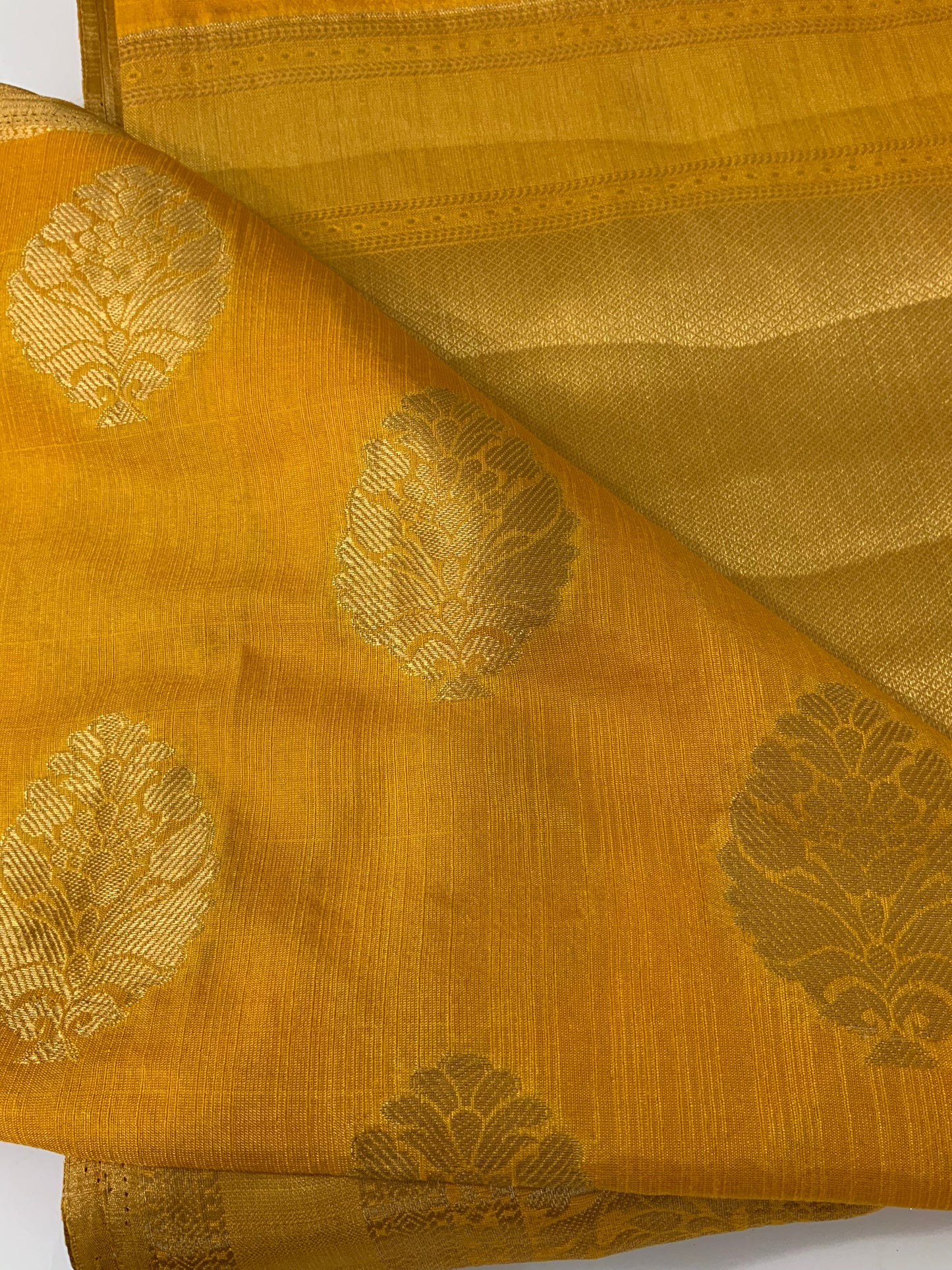 Yellow Silk Saree with unstitched Blouse