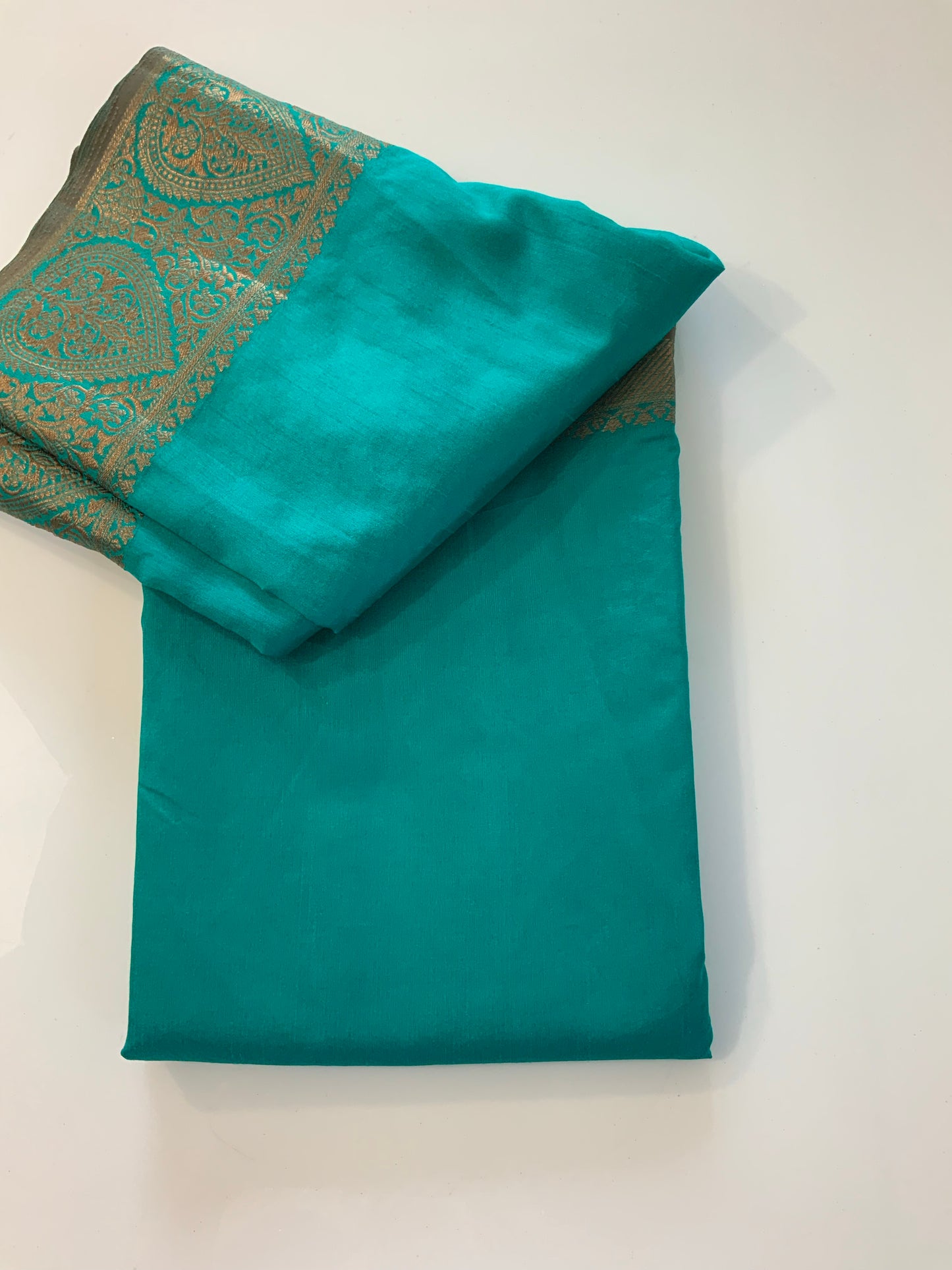 Turquoise Art Silk Saree with Gold Border