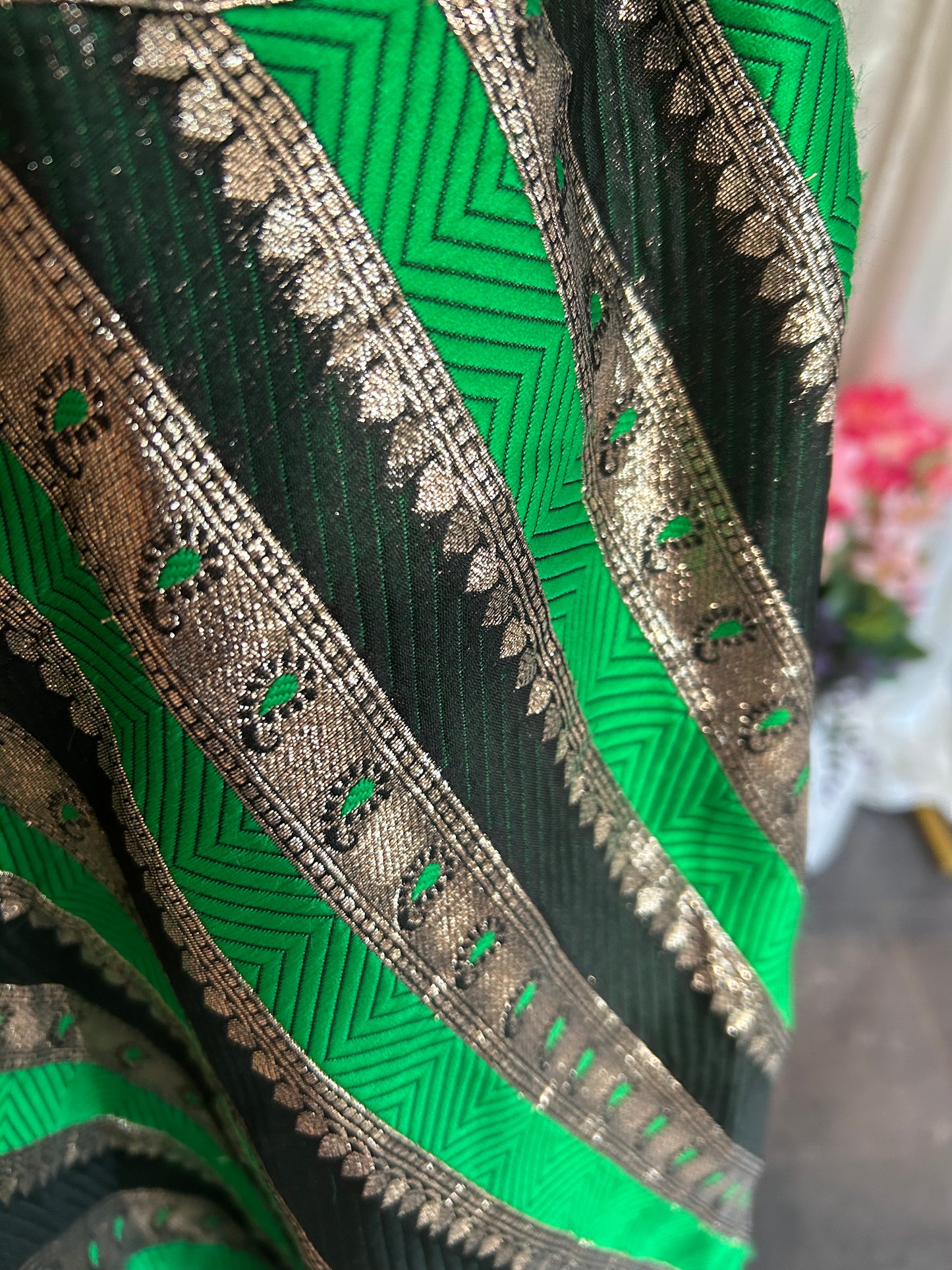Green and Gold Lehenga with Blouse and Dupatta