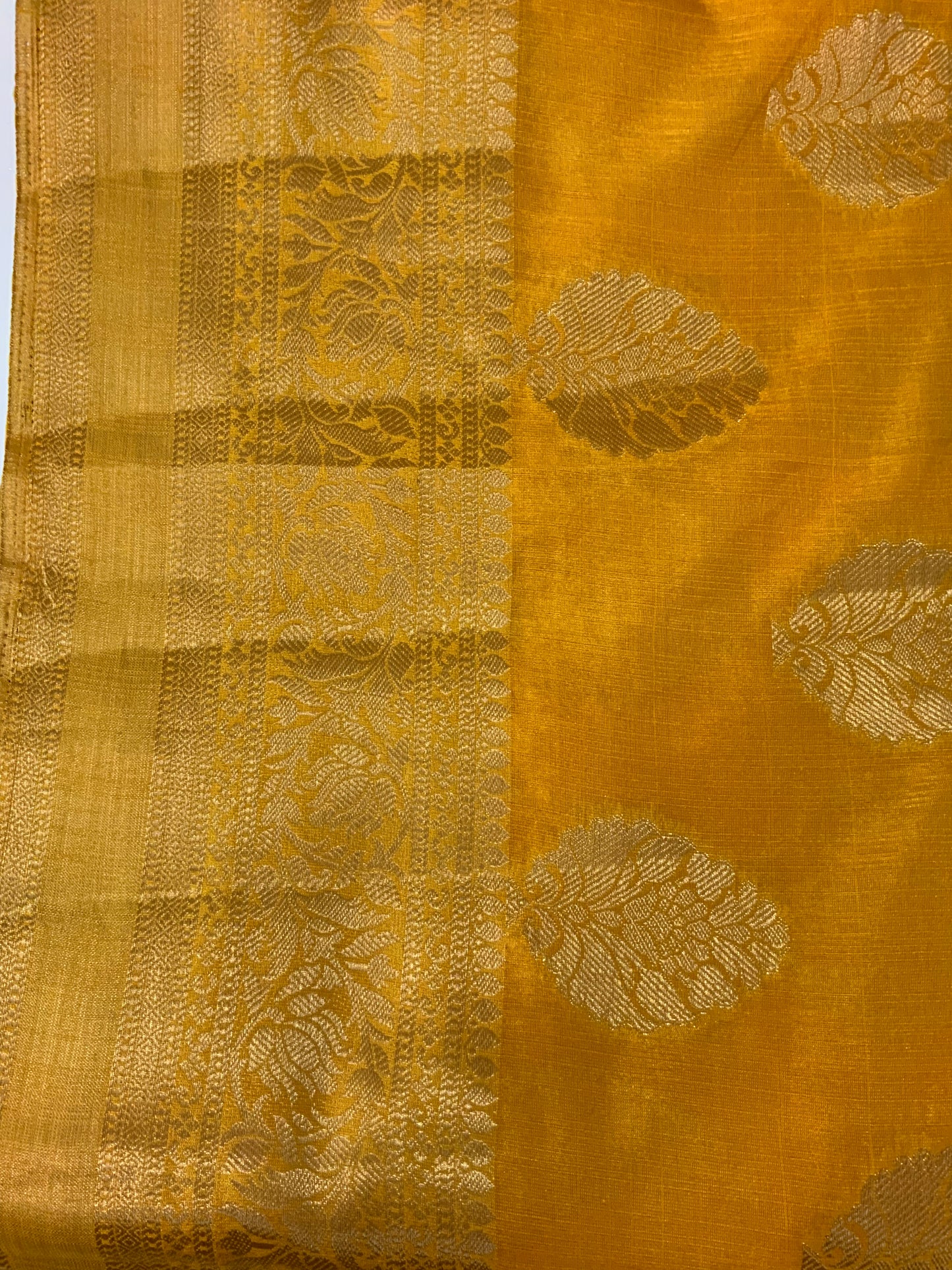 Yellow Silk Saree with unstitched Blouse