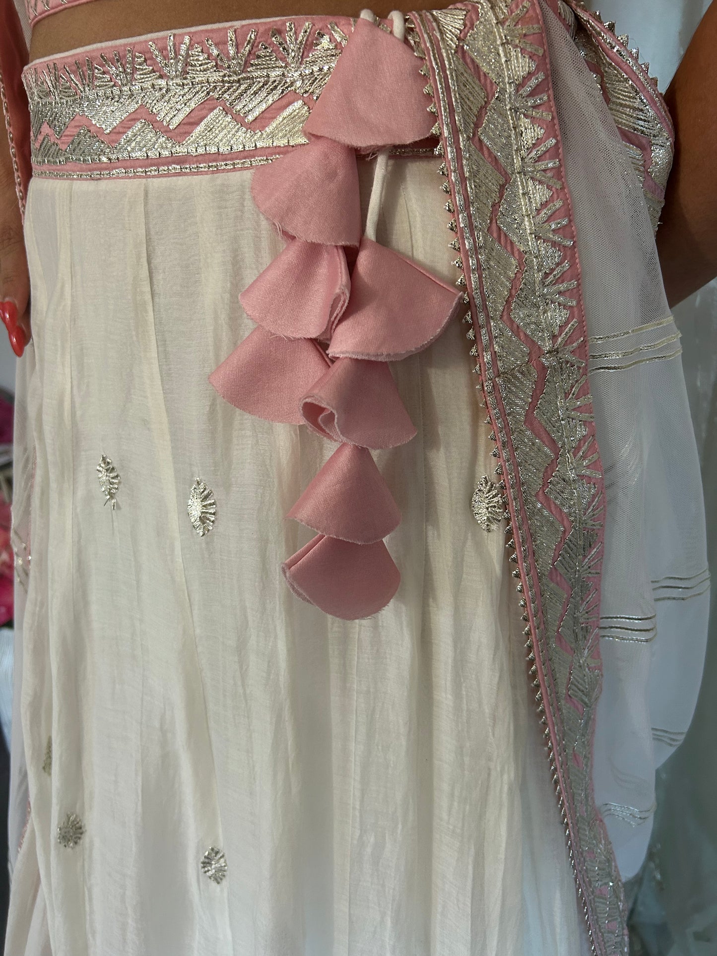 White lehenga with Pink Blouse (Customisable)