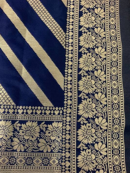 Navy Blue Silk Saree with unstitched Blouse