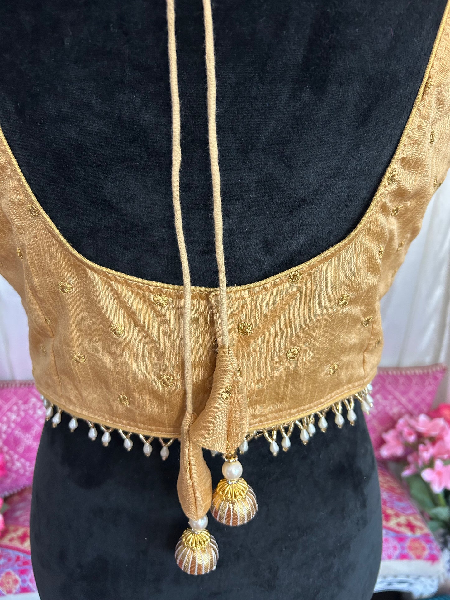 Gold Blouse with Embroidery and beads lace